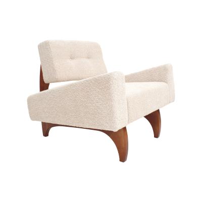 Pair of Italian Contemporary Walnut Armchairs with White Boucl Upholstery