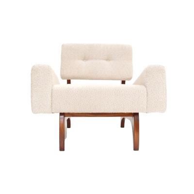 Pair of Italian Contemporary Walnut Armchairs with White Boucl Upholstery