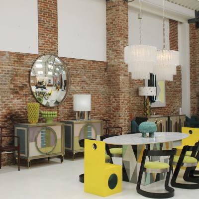 Pair of Italian Contemporary Yellow Lacquered Chairs Made of Wood