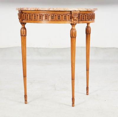 Pair of Italian Demilune Marble Top Consoles