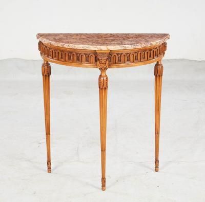 Pair of Italian Demilune Marble Top Consoles