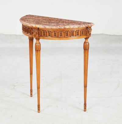 Pair of Italian Demilune Marble Top Consoles