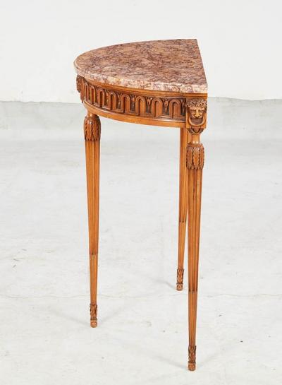 Pair of Italian Demilune Marble Top Consoles