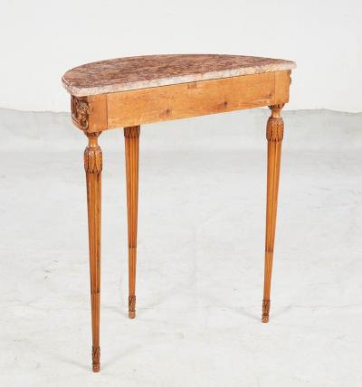 Pair of Italian Demilune Marble Top Consoles