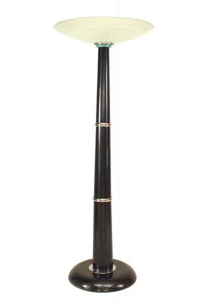 Pair of Italian Ebonized Wood and Chrome Floor Lamps