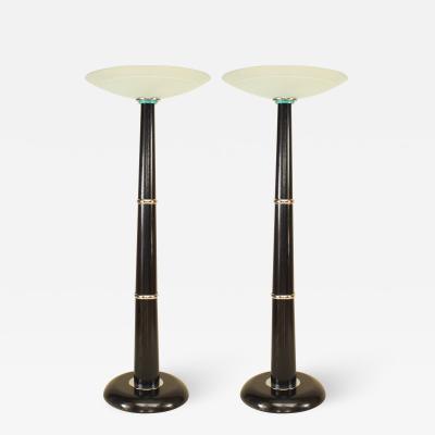 Pair of Italian Ebonized Wood and Chrome Floor Lamps