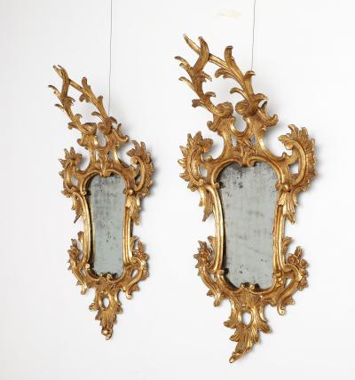 Pair of Italian Eighteenth Century Rococo Carved and Gilded Wood Mirrors