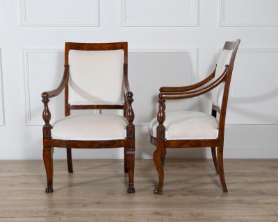 Pair of Italian Empire Armchairs in Mahogany with White Velvet Upholstery Genoa