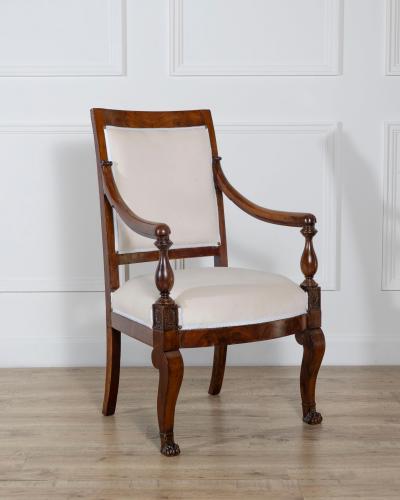 Pair of Italian Empire Armchairs in Mahogany with White Velvet Upholstery Genoa