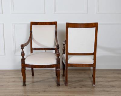 Pair of Italian Empire Armchairs in Mahogany with White Velvet Upholstery Genoa
