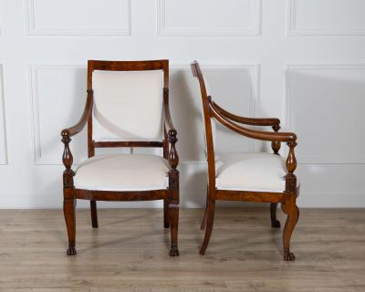 Pair of Italian Empire Armchairs in Mahogany with White Velvet Upholstery Genoa
