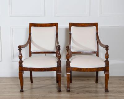 Pair of Italian Empire Armchairs in Mahogany with White Velvet Upholstery Genoa