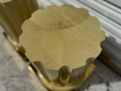 Pair of Italian Faux Goatskin and Brass Roman Column End Tables