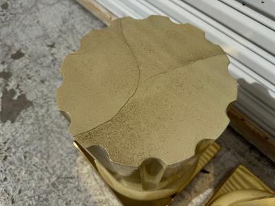 Pair of Italian Faux Goatskin and Brass Roman Column End Tables