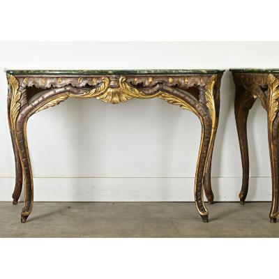 Pair of Italian Faux Marble Consoles