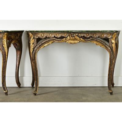 Pair of Italian Faux Marble Consoles