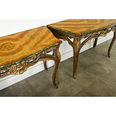 Pair of Italian Faux Marble Consoles