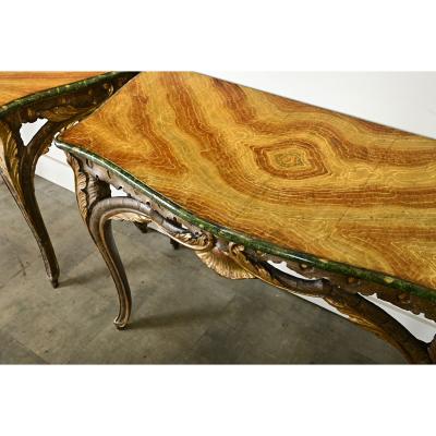 Pair of Italian Faux Marble Consoles