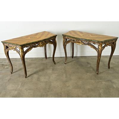 Pair of Italian Faux Marble Consoles