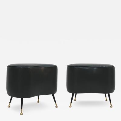 Pair of Italian Footstools in Solid Wood and Green Faux Leather Italy 1960s