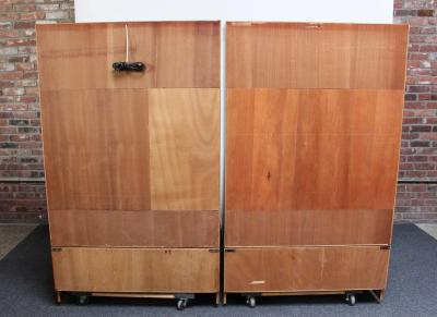 Pair of Italian Free Standing Wall Units in Walnut on Ebonized Plinth Bases