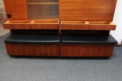 Pair of Italian Free Standing Wall Units in Walnut on Ebonized Plinth Bases