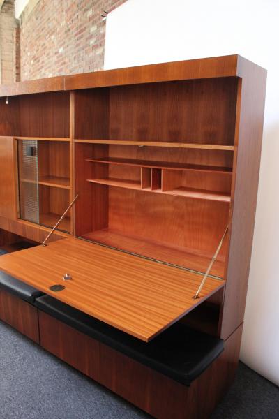 Pair of Italian Free Standing Wall Units in Walnut on Ebonized Plinth Bases
