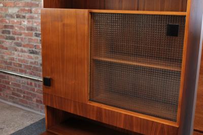 Pair of Italian Free Standing Wall Units in Walnut on Ebonized Plinth Bases
