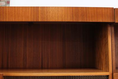 Pair of Italian Free Standing Wall Units in Walnut on Ebonized Plinth Bases