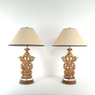 Pair of Italian Giltwood Carvings Now Lamps 19th century