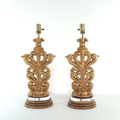 Pair of Italian Giltwood Carvings Now Lamps 19th century