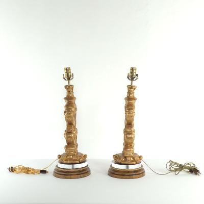 Pair of Italian Giltwood Carvings Now Lamps 19th century