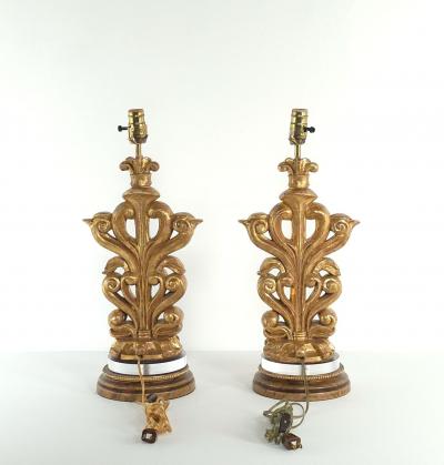 Pair of Italian Giltwood Carvings Now Lamps 19th century