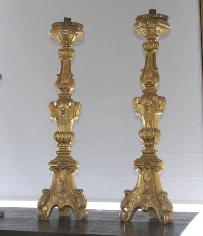 Pair of Italian Giltwood Pricket Candlesticks