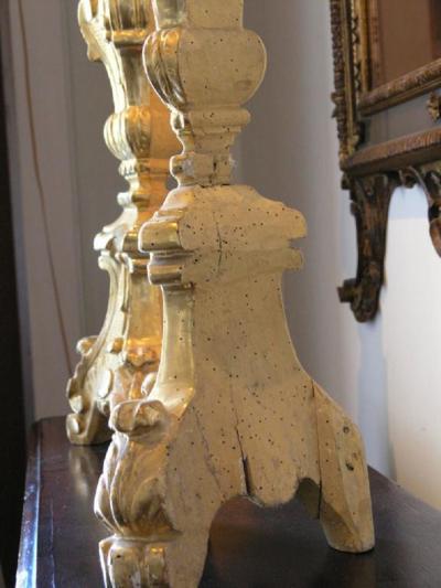 Pair of Italian Giltwood Pricket Candlesticks