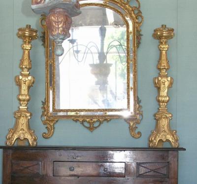 Pair of Italian Giltwood Pricket Candlesticks