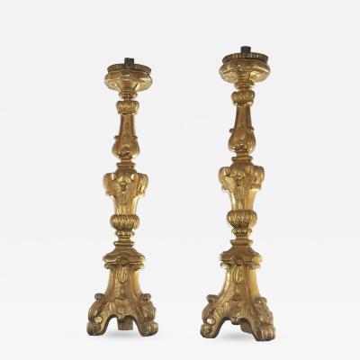 Pair of Italian Giltwood Pricket Candlesticks