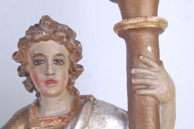 Pair of Italian Giltwood and Polychrome Torch res Circa 1700