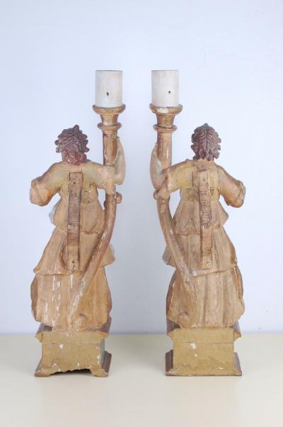 Pair of Italian Giltwood and Polychrome Torch res Circa 1700