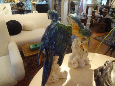 Pair of Italian Glazed Terracotta Parrot Statues