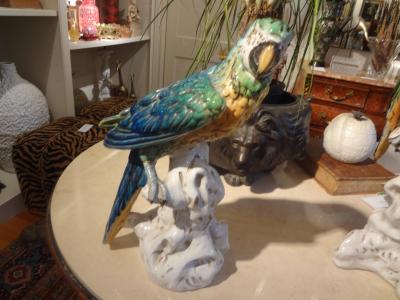 Pair of Italian Glazed Terracotta Parrot Statues