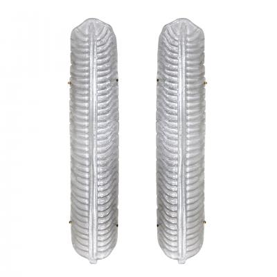 Pair of Italian Hand Blown Murano Glass and Brass Feather Wall Sconces