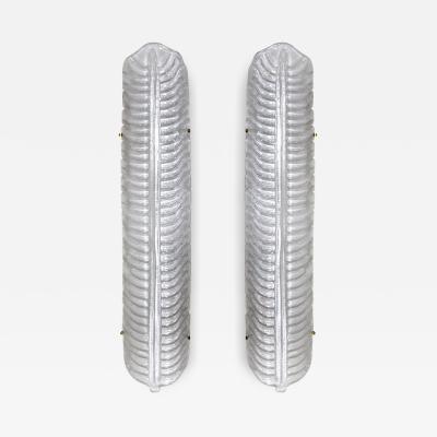 Pair of Italian Hand Blown Murano Glass and Brass Feather Wall Sconces