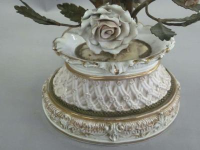 Pair of Italian Hand Made Floral Table Lamps by Capodimonte Italy 1950