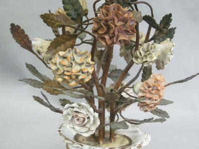 Pair of Italian Hand Made Floral Table Lamps by Capodimonte Italy 1950