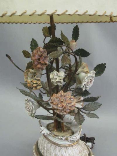 Pair of Italian Hand Made Floral Table Lamps by Capodimonte Italy 1950