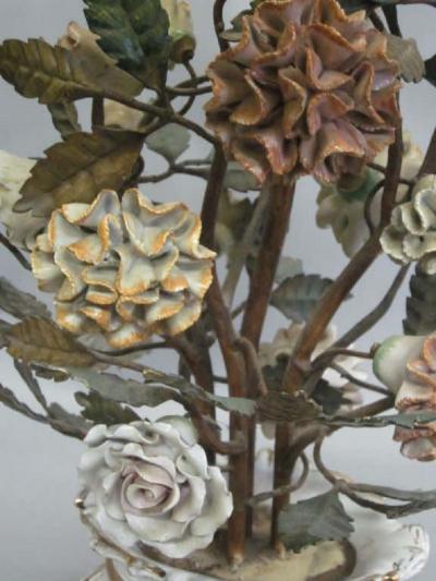 Pair of Italian Hand Made Floral Table Lamps by Capodimonte Italy 1950