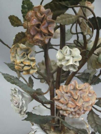 Pair of Italian Hand Made Floral Table Lamps by Capodimonte Italy 1950