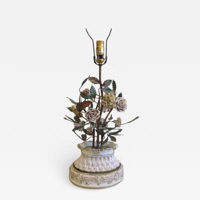 Pair of Italian Hand Made Floral Table Lamps by Capodimonte Italy 1950