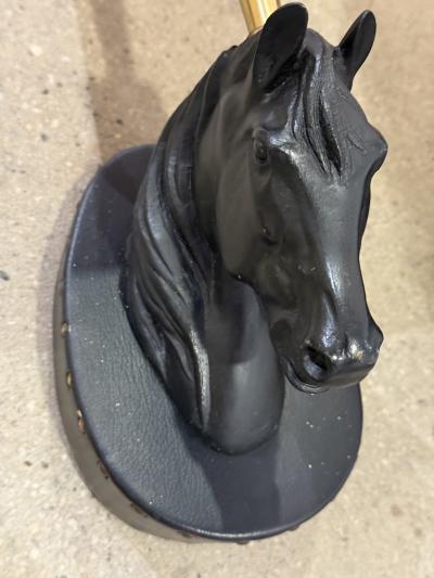 Pair of Italian Horse Head Sconces with Leather Shades 1970s